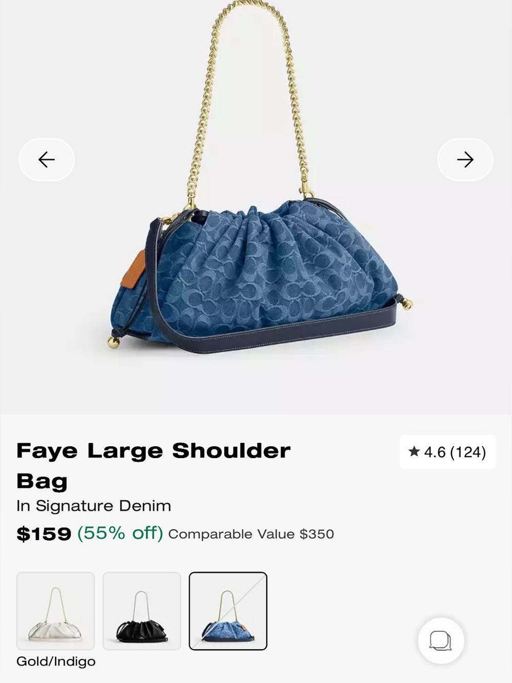 BNWT Coach Faye Large Shoulder Bag in Signature Denim Blue - Picture 3 of 13